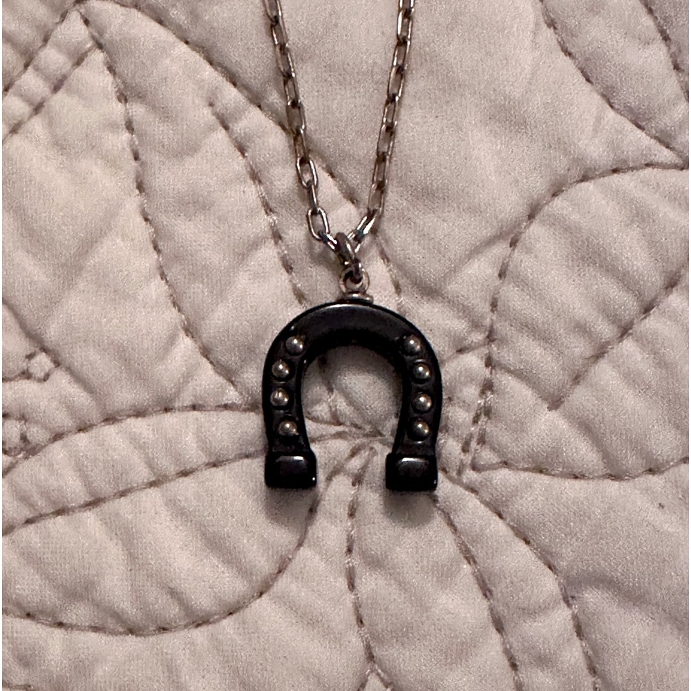 J. Crew Black Horseshoe Pendant Necklace with Silver Accents